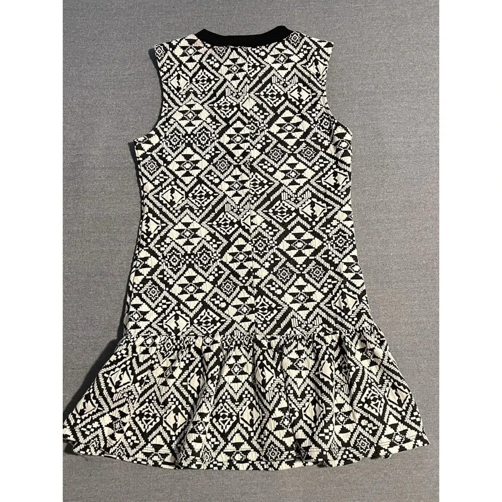 Black White Patterned Sleeveless Dress Geometric Print Fit Flare Casual Dress